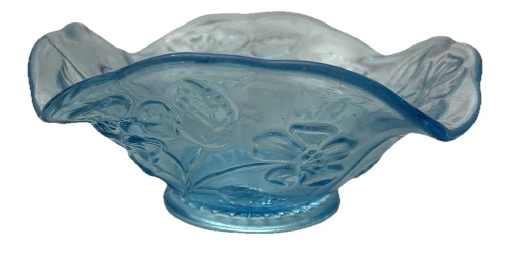 Jefferson Blue Opalescent Glass Flower Pattern Bowl